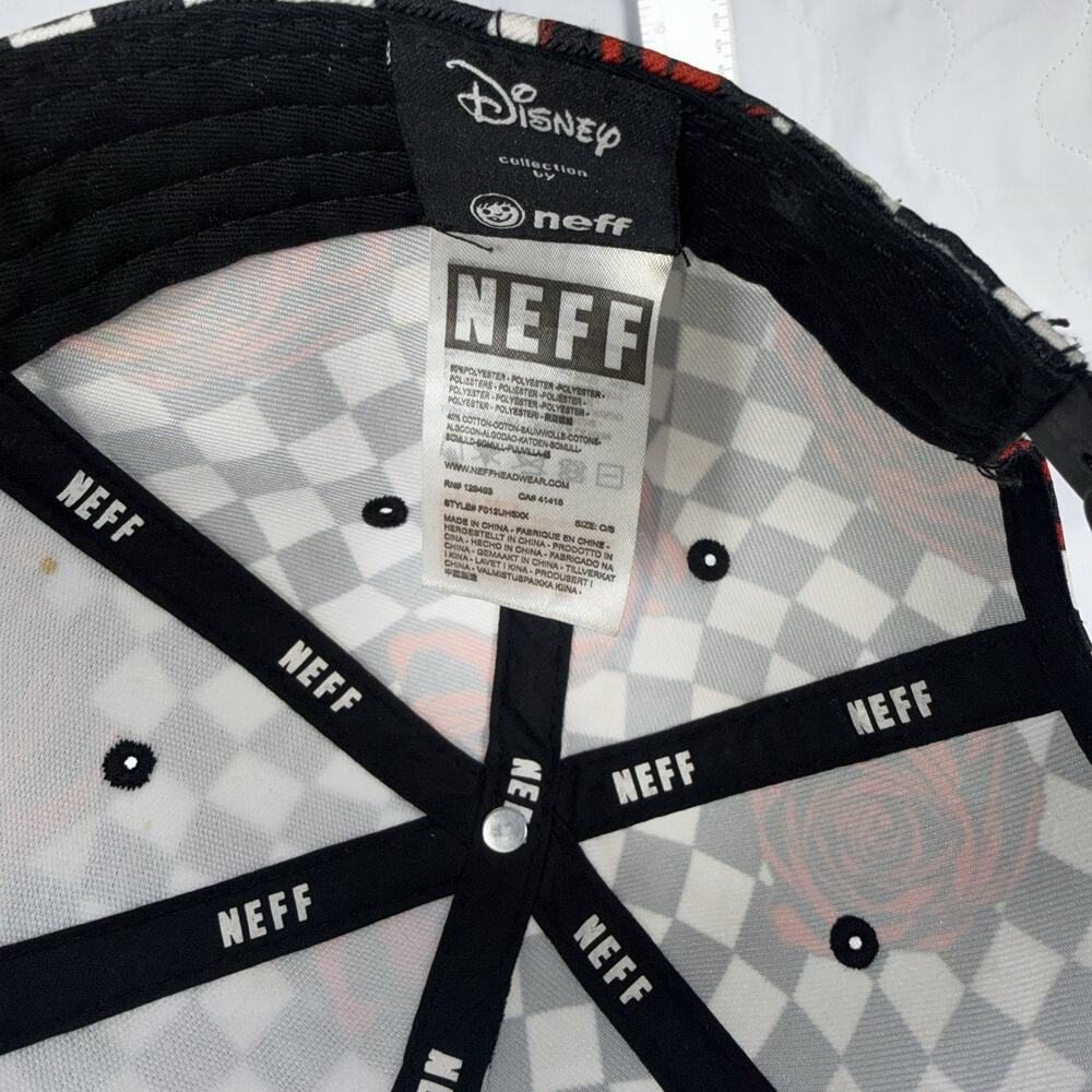 Neff Disney Mickey Hat Checker Flag Red Roses Black Snapback Baseball Cap Men - Picture 5 of 7